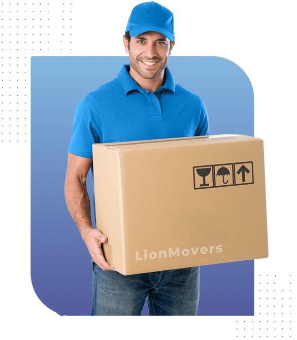 alt="A guy holding a moving box truck"